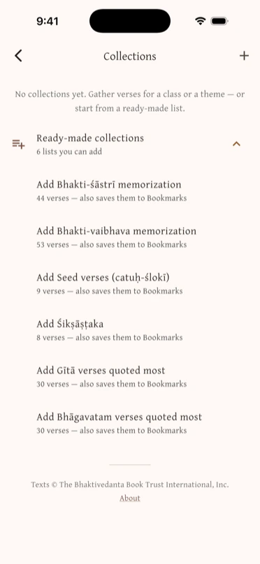 Collections offering ready-made lists, including the ISKCON Ministry of Education memorization verses